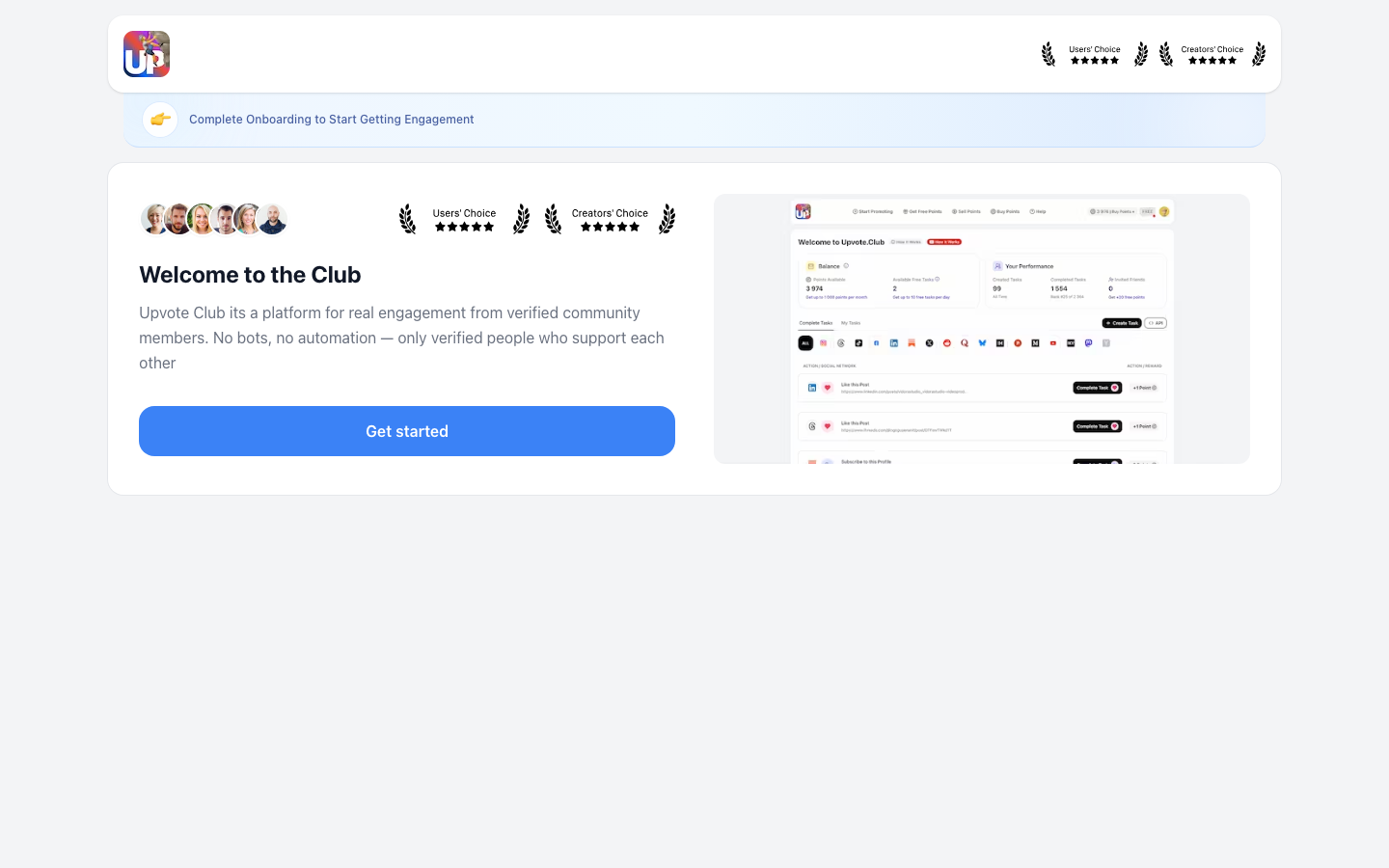 Step 3: Complete account setup on Upvote.club