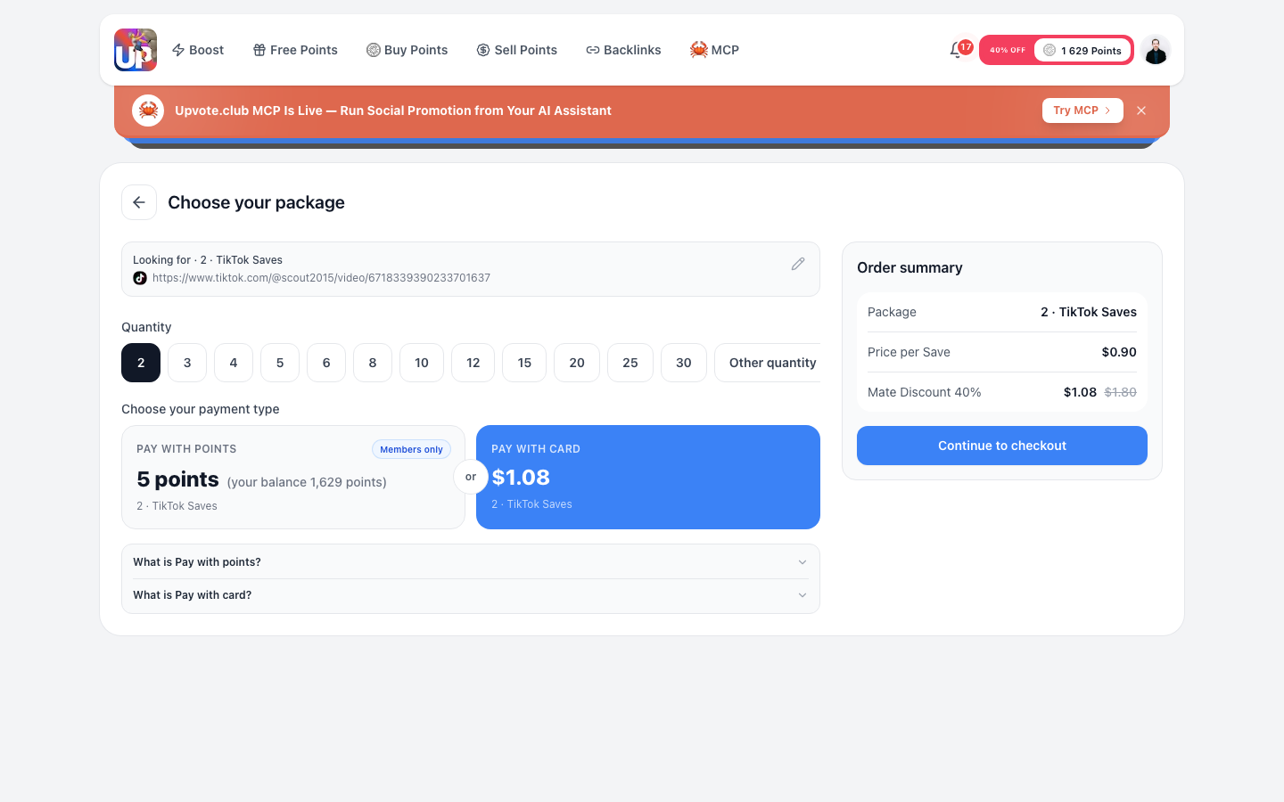 Step 7: Choose package and payment method in cart