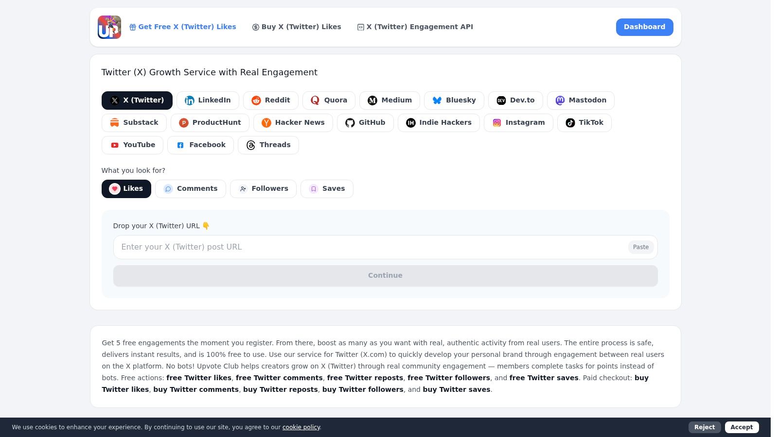 Screenshot of Upvote Club GitHub star growth workflow at /github/star